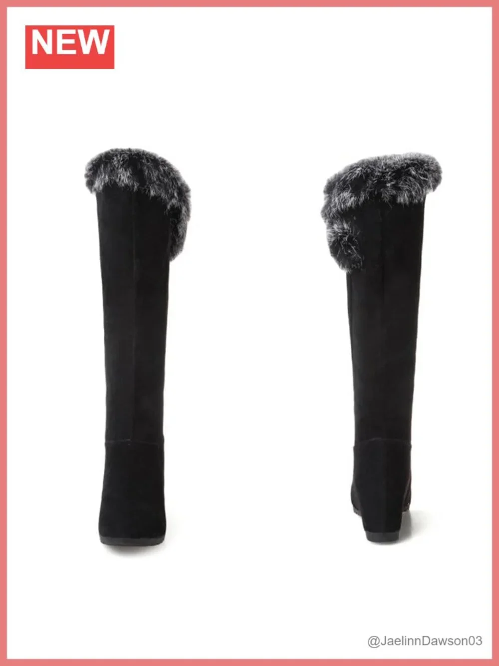 Over the Knee Winter Snow Boots, Waterproof Slip-on Wedge Heel, Faux Fur Trim